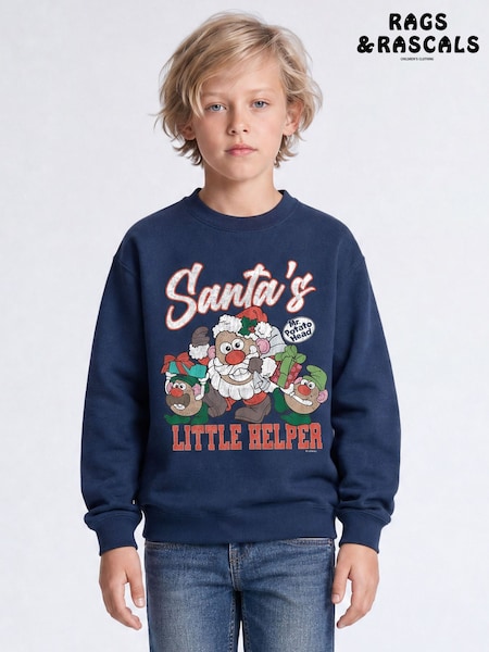أزرق - Rags & Rascals Mr Potato Head Santa's Helper Christmas Sweatshirt