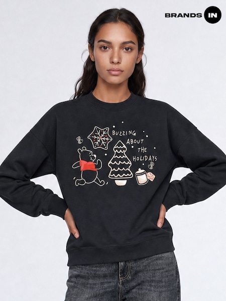 Black - Brands In Disney Winnie The Pooh Buzzing Holidays Christmas Sweatshirt