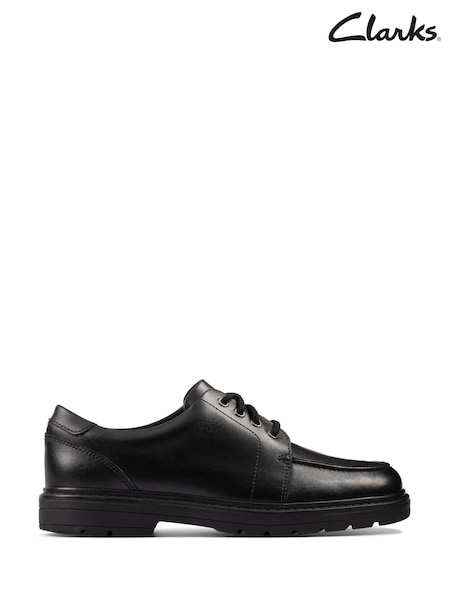 Clarks Black Standard Fit (F) Leather Loxham Derby Youth Shoes (811997) | €29 - €31