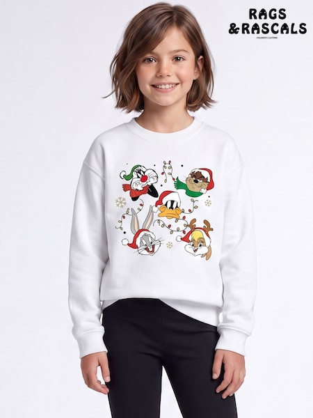 White - Rags & Rascals Looney Tunes Christmas Faces Sweatshirt