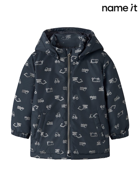 Blue - Name It Boys Tractor Printed Shower Proof Jacket