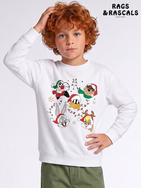 White - Rags & Rascals Looney Tunes Christmas Faces Sweatshirt