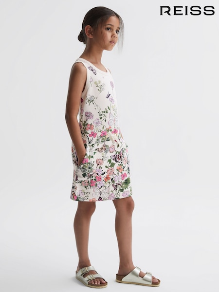 Reiss Pink Print Raina 9-12 yrs Floral Drawstring Waist Dress (813751) | AED324