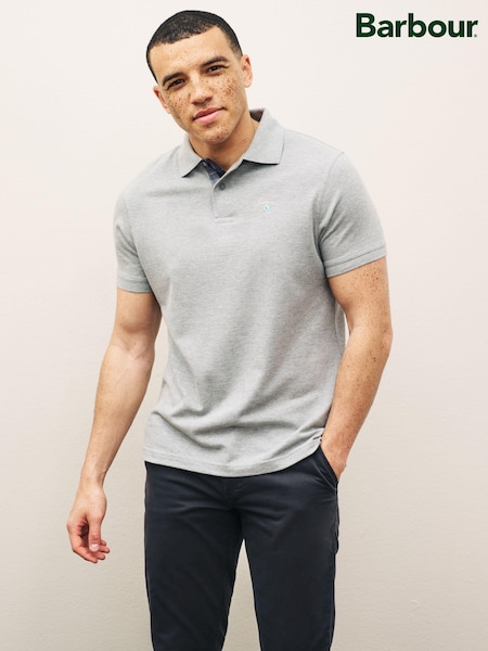 Barbour® Grey Marl 100% Cotton Classic Pique Polo Shirt (814000) | 185 QAR