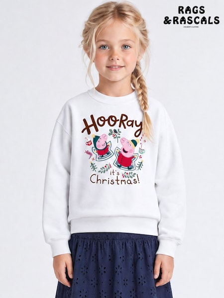 White - Rags & Rascals Peppa Pig Hooray Christmas Sweatshirt