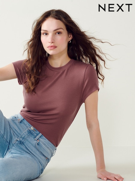 Rose Pink Soft Touch Ribbed Short Sleeve T-Shirt with TENCEL™ Lyocell (814852) | 47 QAR