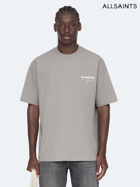 Cinza claro - Regular Allsaints Underground Oversized Cotton Crew Neck T-shirt