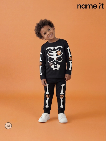 Negro - Name It Glow In The Dark Halloween Top & Trousers Set