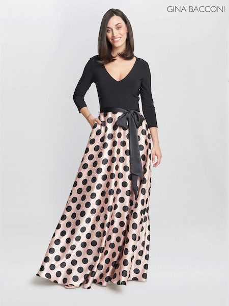 Gina Bacconi Pink Esther Spot Print Satin And Jersey Dress (814950) | €172