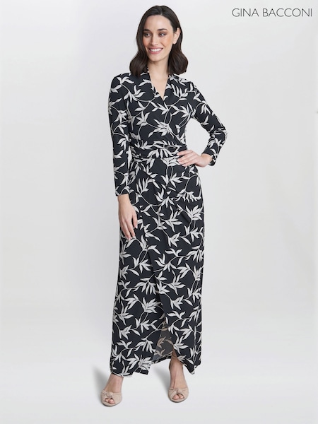 Gina Bacconi Jade Jersey Wrap Black Maxi Dress (814999) | €89