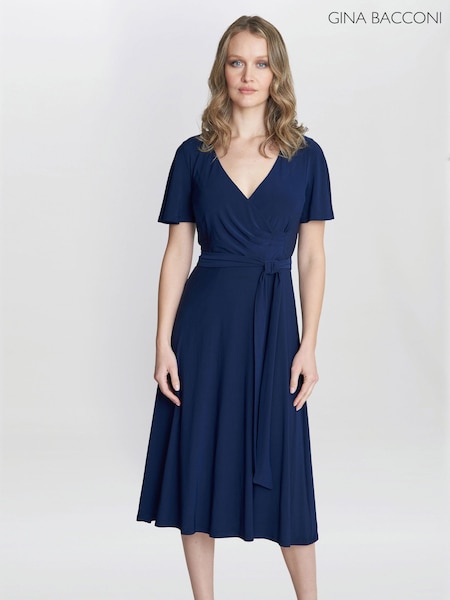 Gina Bacconi Blue Donna Jersey Dress With Tie Belt (815076) | €82