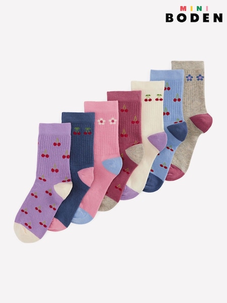 Pink - Boden Ribbed Socks 7 Pack