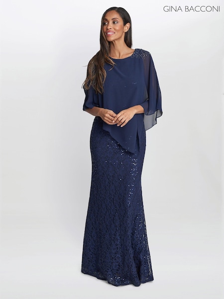 Gina Bacconi Blue Ginger Sequin Lace Dress With Chiffon Dress (815254) | € 203