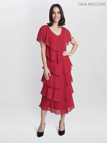 Gina Bacconi Rebecca Midi Tiered Dress With Shoulder Trim (815281) | €140
