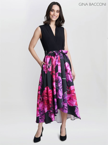 Gina Bacconi Annabelle Printed High Low Black Dress (815331) | €184