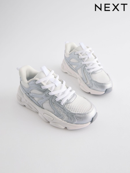 White/Silver Metallic Chunky Lace-Up Trainers (815388) | €27 - €35