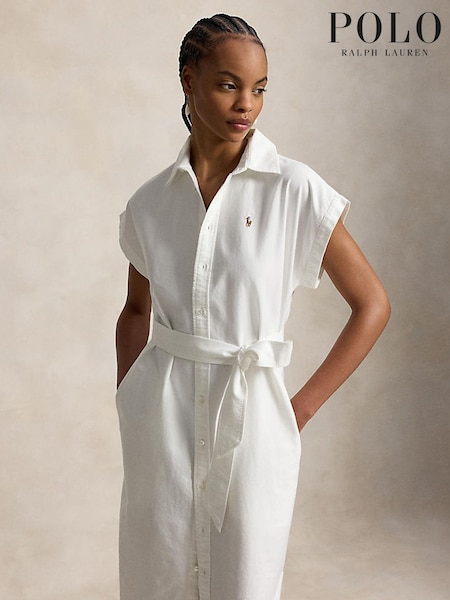 White - Polo Ralph Lauren Belted Cotton Oxford Shirtdress