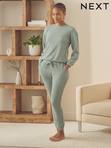 أخضر فاتح - Cosy Waffle Long Sleeve Pyjamas (815669) | ‏76 ر.ق.