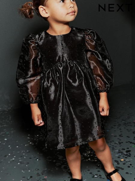 črna - Dobby Organza Volume Sleeve Dress (12mths-8yrs) (816077) | € 15 - € 19