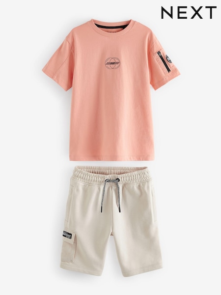Koralna/kamen - Utility 100% Cotton T-Shirt and Shorts Set (3-16yrs) (816299) | € 15 - € 23