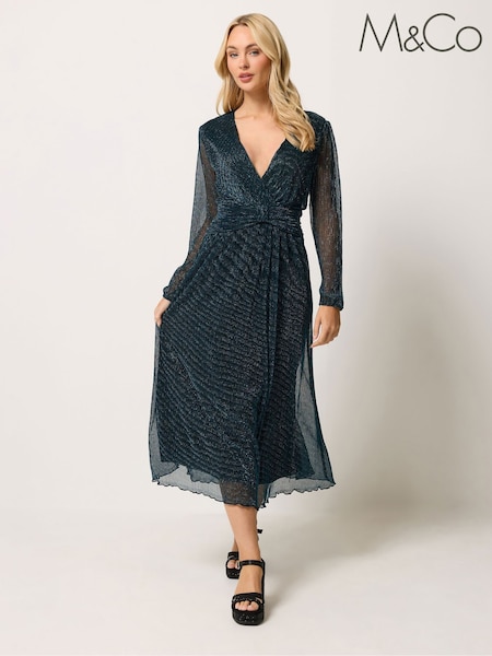 Green - M&co Plisse Bow Waist Dress