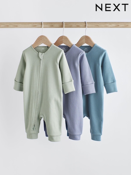 כחול אפור - Baby Zip Sleepsuits 3 Pack (0-3yrs) (816625) | ‏67‏₪ - ‏75‏ ₪