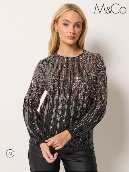 Sort - M&co Ombre Sequin Top