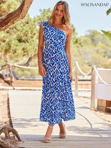 Sosandar Blue One Shoulder Maxi Dress (816928) | 371 QAR