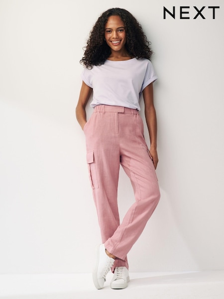 Pink Smart Linen Blend Cargo Taper Trousers (816979) | €9