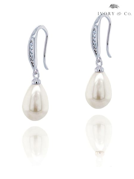 Silver - Ivory & Co Salford Crystal And Pearl Drop Earrings (817092) | kr530