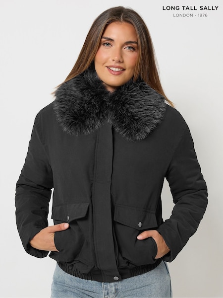 Melns - Long Tall Sally Faux Fur Collar Bomber Jacket