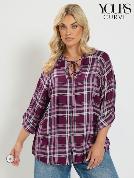Pink - Yours Curve Check Button Through Tie Top