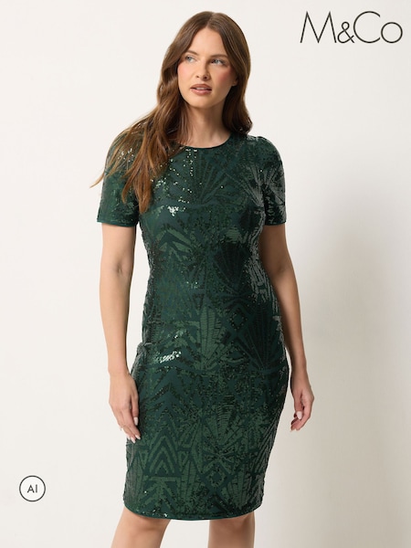 Πράσινο - M&co Interest Sequin Shift Dress