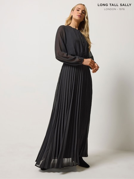 שחור - Long Tall Sally Georgette Pleated Maxi Dress
