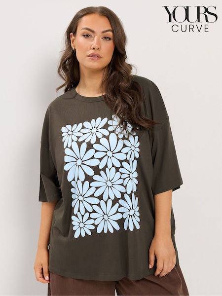 Brūna krāsa - Yours Curve Floral Boxy T-shirt
