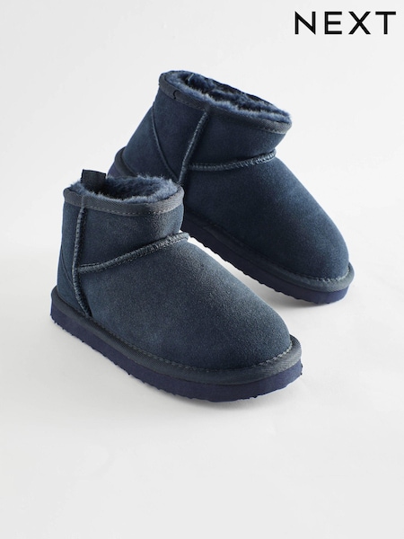 Navy Blue Short Warm Lined Suede Slipper Boots (817436) | €10.50 - €12.50