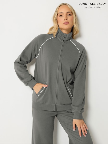 Сұр - Long Tall Sally Pipe Detail Quarter Zip жемпірі