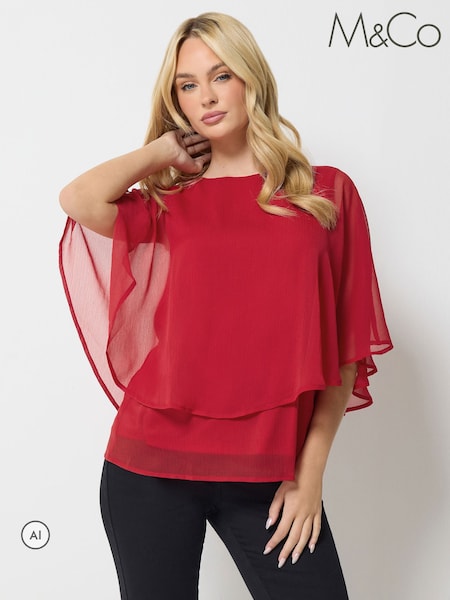 Red - M&co Chiffon Cape Top