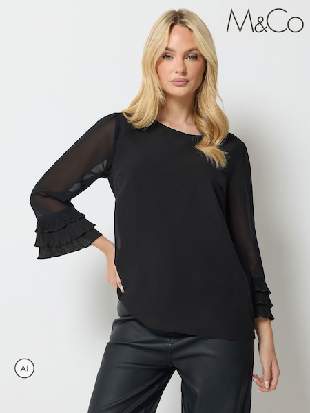 Svart - M&co Pleated Sleeve Blouse