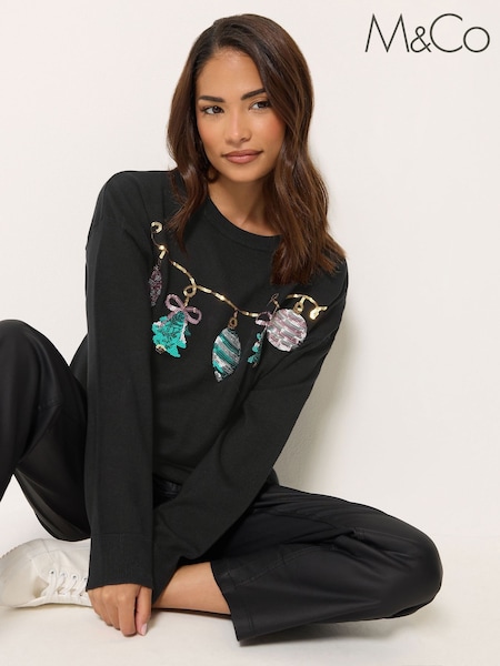 Melns - M&co Petite Baubles Christmas Embellished Jumper
