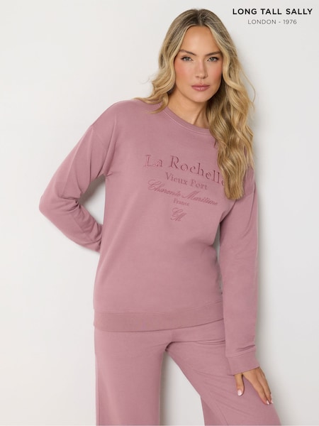 Pink - Long Tall Sally Crew Neck Embroidered Logo Sweatshirt