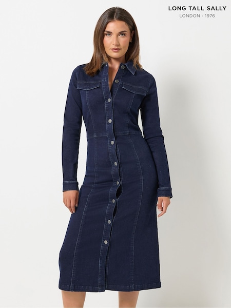 Blue - Long Tall Sally Button Denim Midi Dress
