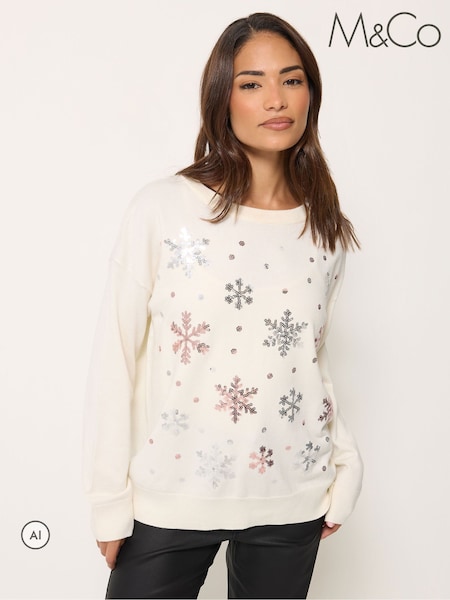 Kremas - M&co Petite Snowflake Christmas Embellished Jumper