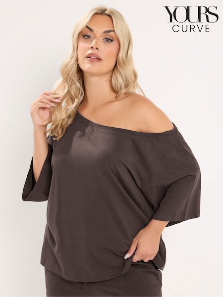 Коричневый - Yours Curve Off Shoulder T-shirt