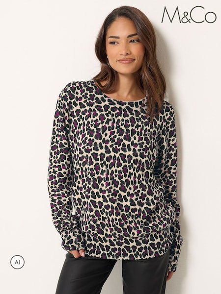 Natural - M&co Petite Animal Printed Jumper
