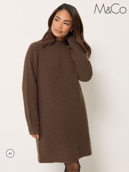 棕色 - M&co Petite Turtle Neck Tunic Jumper
