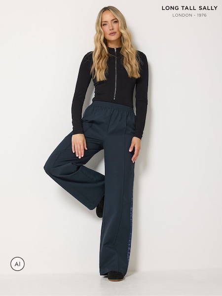 Blue - Long Tall Sally Satin Stripe Wide Leg Trouser