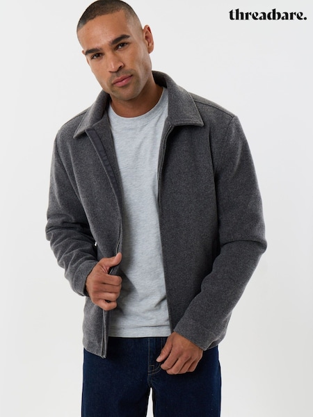 رمادي - Regular Threadbare Faux Wool Lightweight Collared Jacket