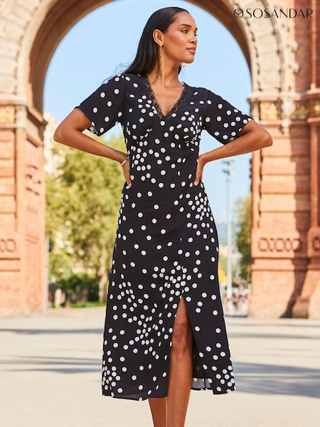 Sosandar White Lace Trim Fit & Flare Dress (818728) | €113