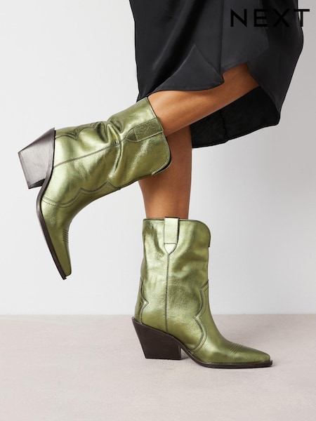 Green Metallic Signature Leather Forever Comfort® Western Cowboy Boots (818833) | €88